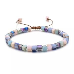 Womens Boho Macrame Square Glass Crystal